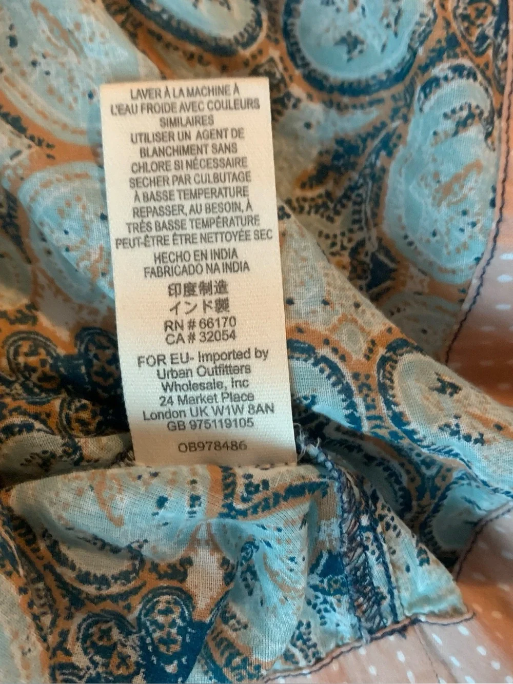 Free People Boho Patchwork Paisley Polka Dot Bell Sleeve Oversized Top XS